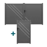Portail ALU Brest passage 3m00 - Ht 1m70 - Gris  + Portillon